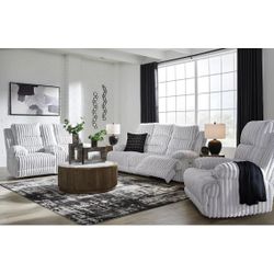 Plush Corduroy Power Recliner sofa with drop-down table, USB & more