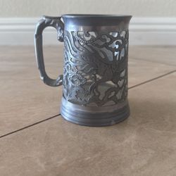 Antique Swathe style HING FAT CHINESE pierced PEWTER Dragon TANKARDS MUG