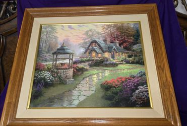 Thomas Kinkade Make A Wish Cottage Limited Edition Oil On Canvas Signed On Back 20” X 24”  With Original Certificate of Authenticity 1016 / 1950  Fram