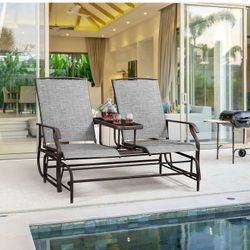 2-Seat Outdoor Glider with Center Table, Patio Rocking Loveseat K-14