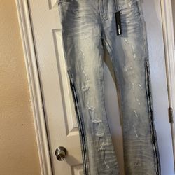 New Novamen Distressed Denim Jeans With Ankle Zippers Size 36