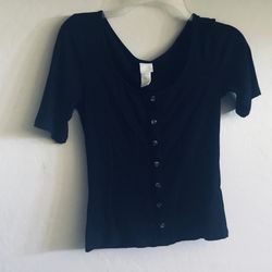 Women black blouse with decorative buttons in front. H&M. S