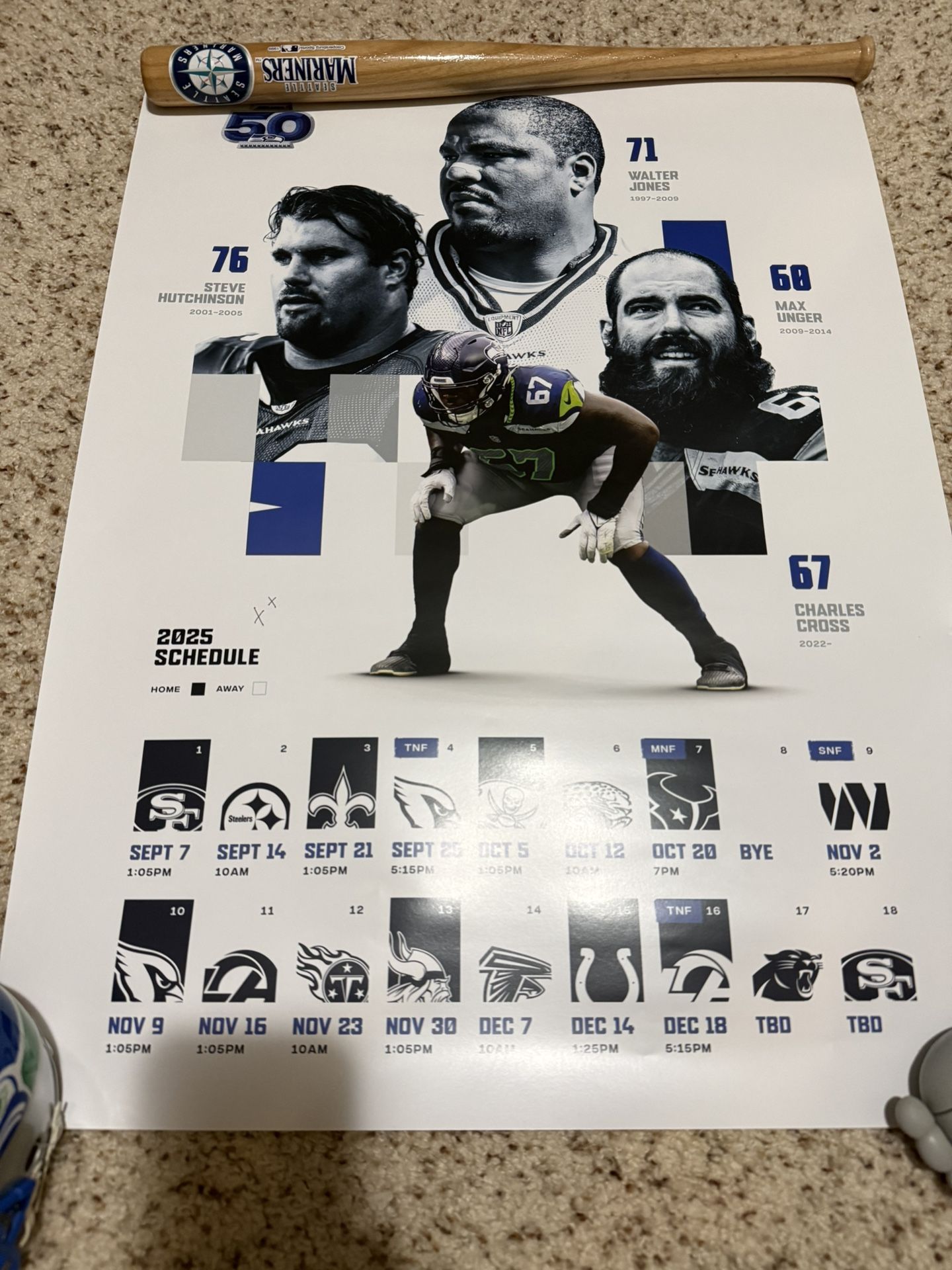 Seahawks Schedule Poster 2025 Charles Cross 50yr