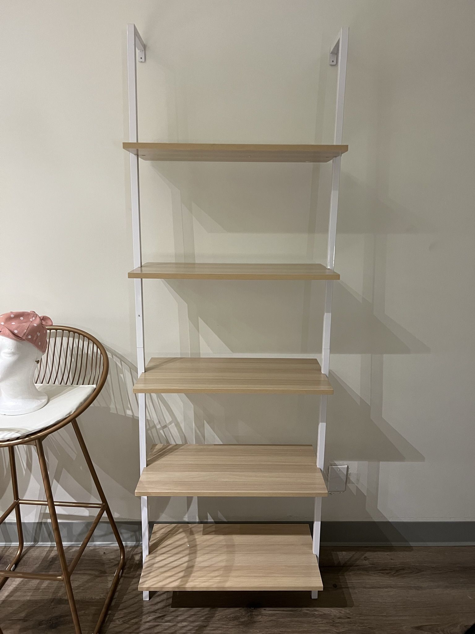 Wood Ladder Bookshelf 5-Tier, White Frame Bookcase