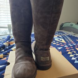 UGG Australia Wo's Boots 1890 KENLY Tall Brown Suede Zip Sheepskin Size 7