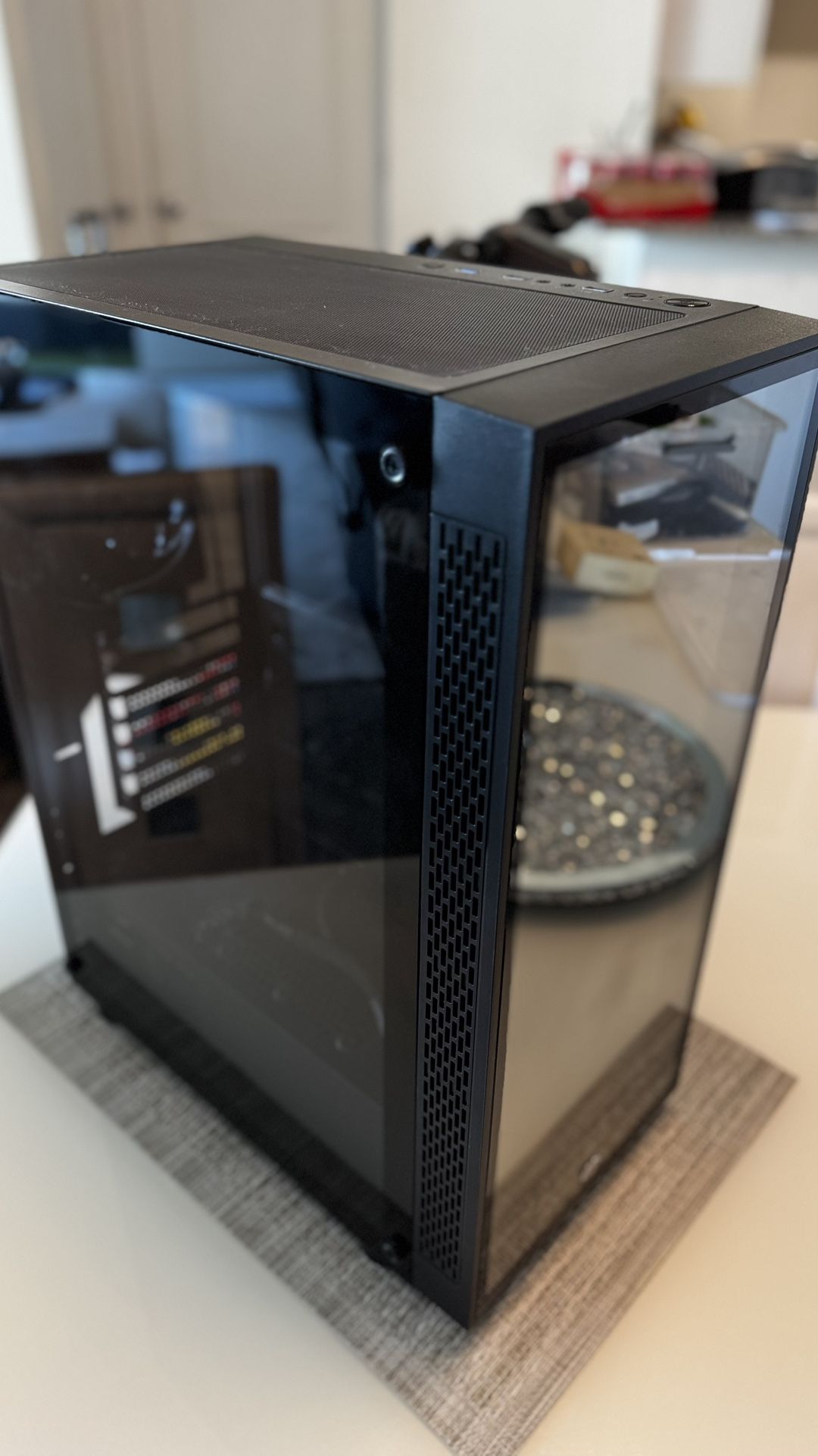 Mid Tower Pc Case Infinity Mirror RGB Tempered Glass + EVGA 750w PSU + 3 120mm Fans