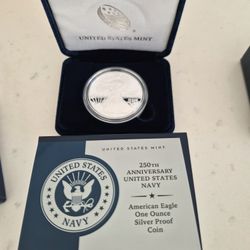 250th Anniversary United States Navy American Eagle One Ounce Silver Proof Coin
