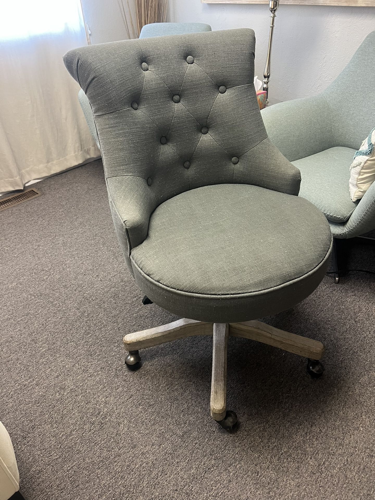 Tufted Gray Upholstered Swivel Desk Chair