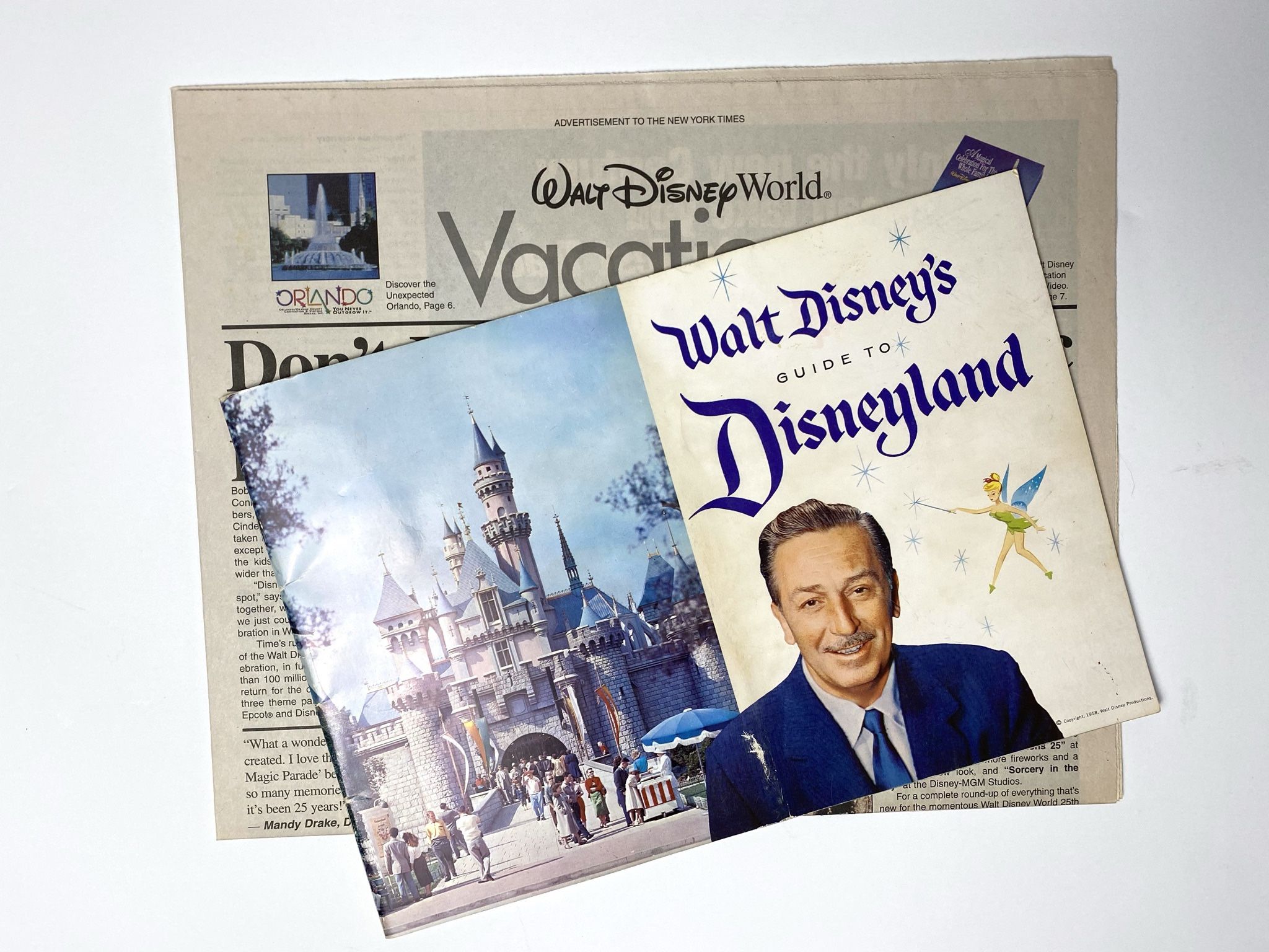  1958 Walt Disneys Guide To Disneyland Book & Walt Disney Worlds 25th Anniversary News Paper