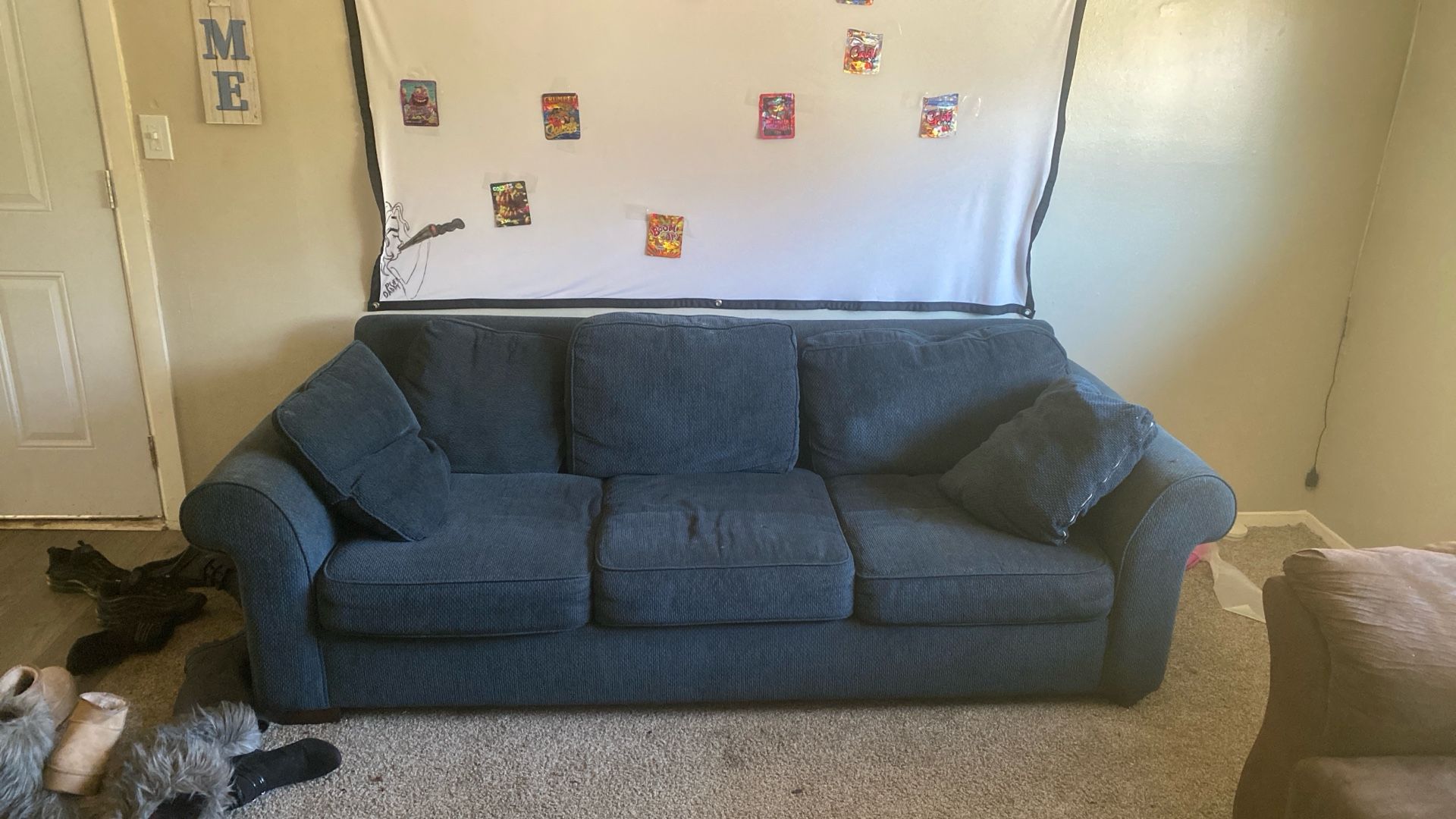 Navy blue fabric sofa