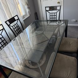 Glass table, 6 Chairs, Wine Rack 