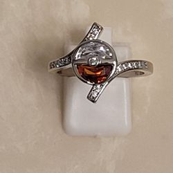 925 Silver CZ and Topaz Ring Size 10