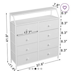 😀 White Dresser with 8 Drawers,Tall Dresser for Bedroom with LED light . With outlet Chest of Drawers,Fabric Dresser Storage Organizer