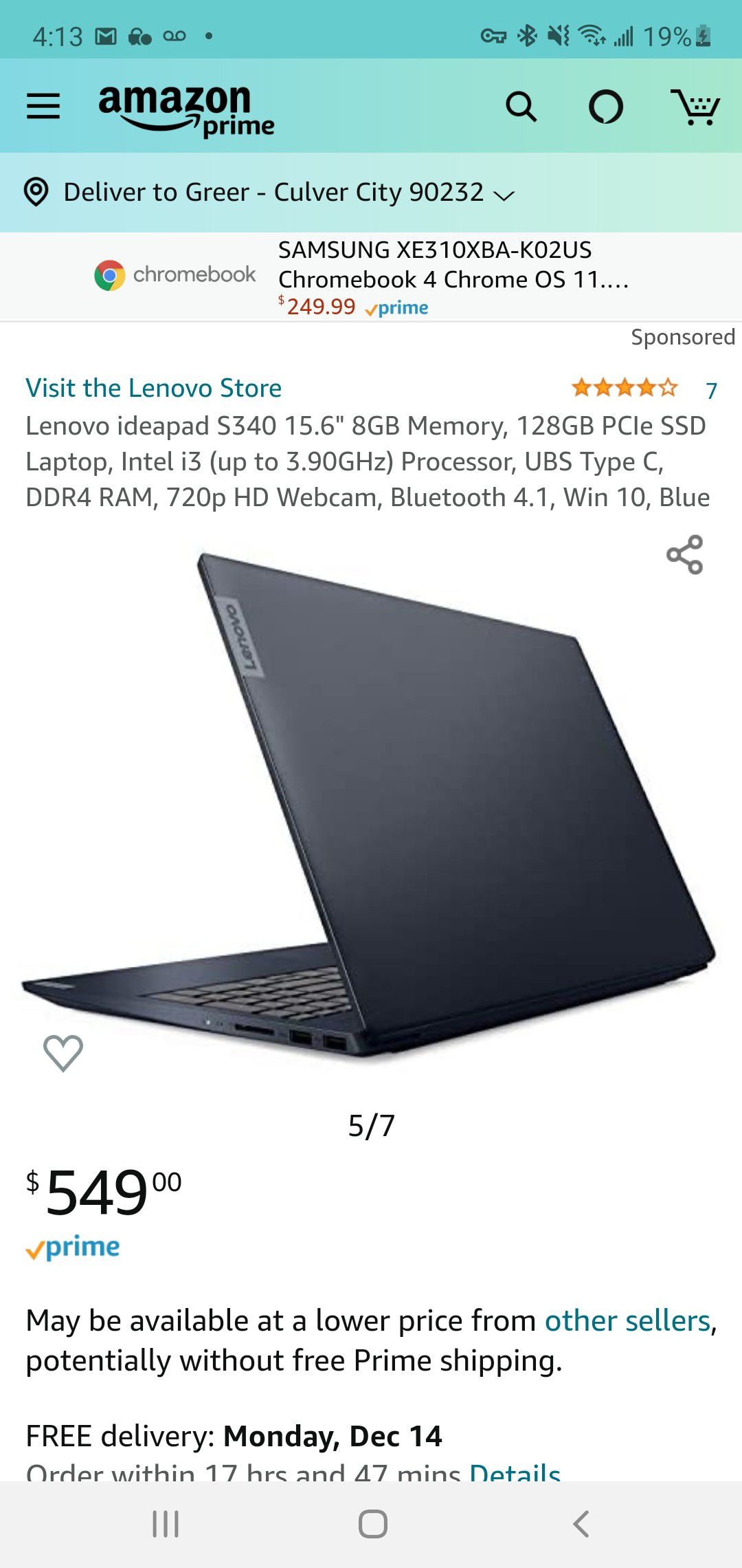 New IdeaPad laptop S340-15IWL i3 128 ssd 8gb i3 Lenovo windows 10 15.6 HD