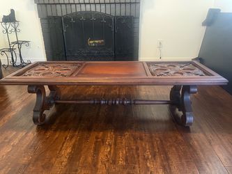 Vintage Spanish Mediterranean Carved Wood Coffee Table