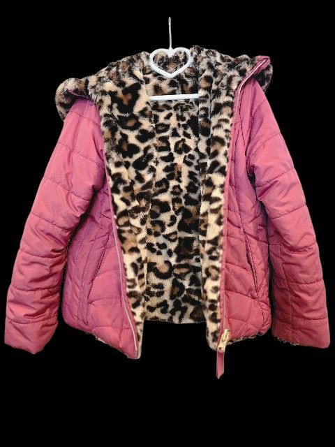 Pink Jacket with a Cheetah Print Faux Fur Lining.