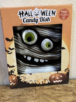 Halloween Mummy Candy Dish Glass 9x12 VERY COOL!! Get it for Halloween! NIB! NEW