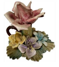 Authentic Italian Capodimonte floral candle holder or centerpiece, Set Of 2 