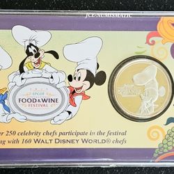 2013 Disney Silver Plated Coin - Epcot Food & Wine, ¡Passholder Limited Edition!