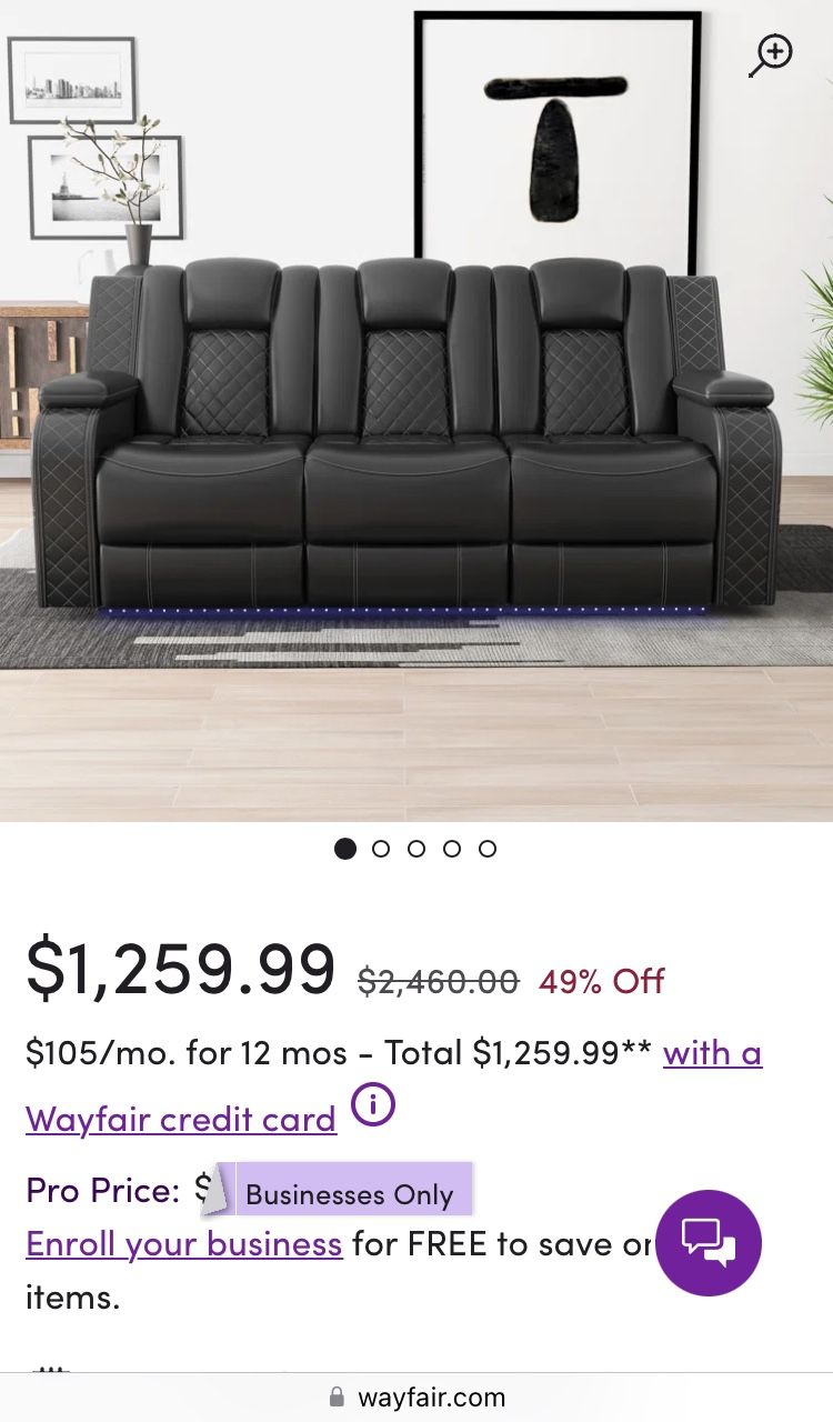 Living Room Black Electric Reclining Sofa