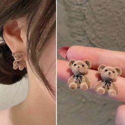 Adorable Teddy Bear Earrings with Bow Tie
