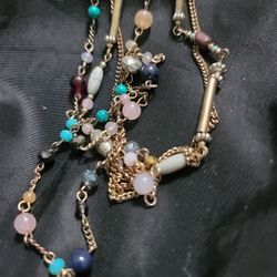 Vintage antique multi color stone gold necklace 