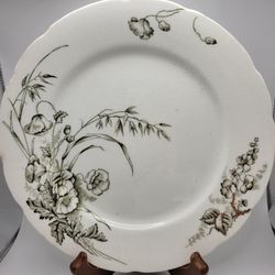 Vintage Porcelaine de Terre John Edwards Dinner Plate 9" Black Floral Gold Gilt