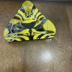 Black & Yellow Kosta Boda Piece Of Cake Single Votive Candle Holder Clear Glass