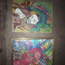 Rare Set Signed Painting - DJ Khaled + Rick Ross (Framed) - HipHop music 