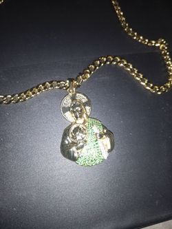 Gold Cuban Chain with Religious Pendant