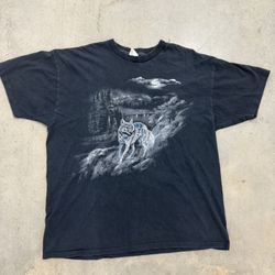 Vintage Natural Wonders embroidered black wolf tee 