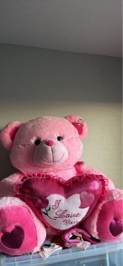 Large Pink Teddy Bear with I Love You Heart