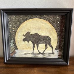 Decorative Moonlight Moose Framed Art Print