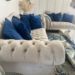 Couches And Love Seat With Coffee Table And Mirror 