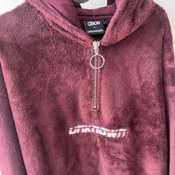 Unknown London x ASOS burgundy borg fleece half-zip hoodie Size Large 