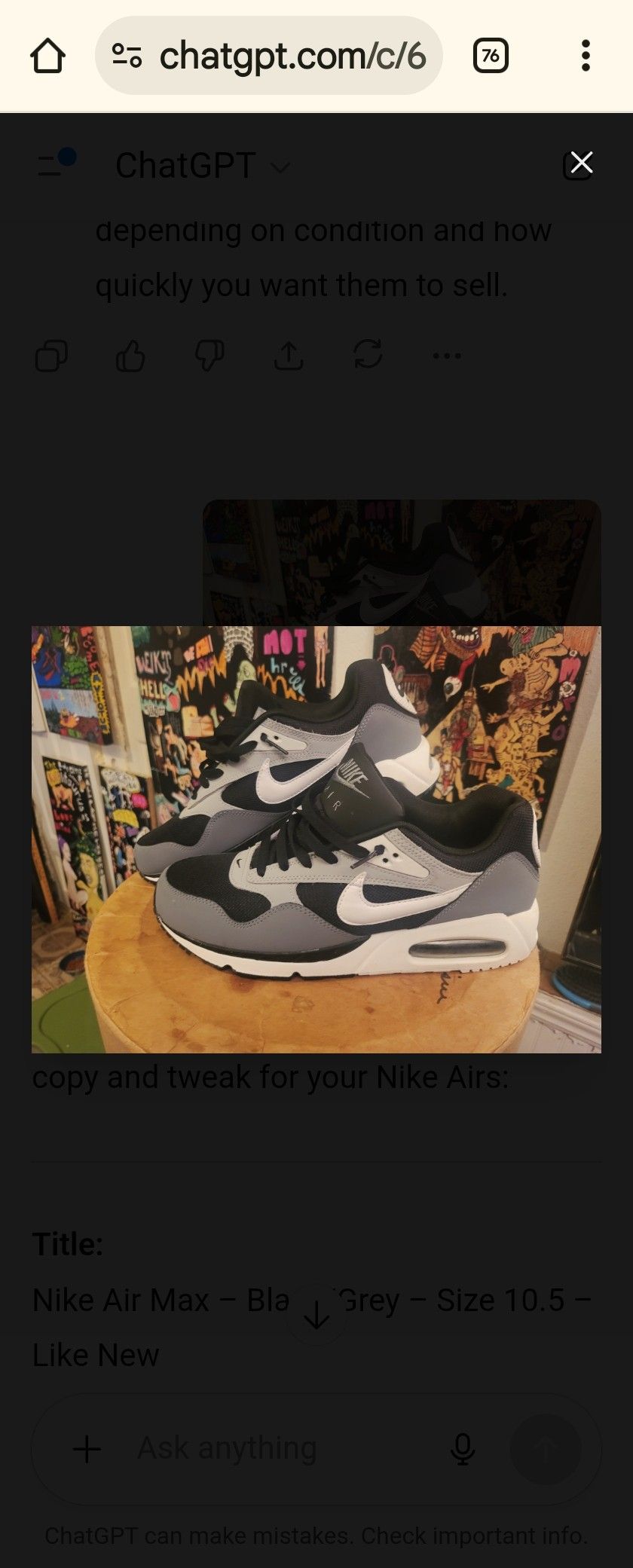 Nike Air Max – Black/Grey – Size 10.5 – Like Newlf7【