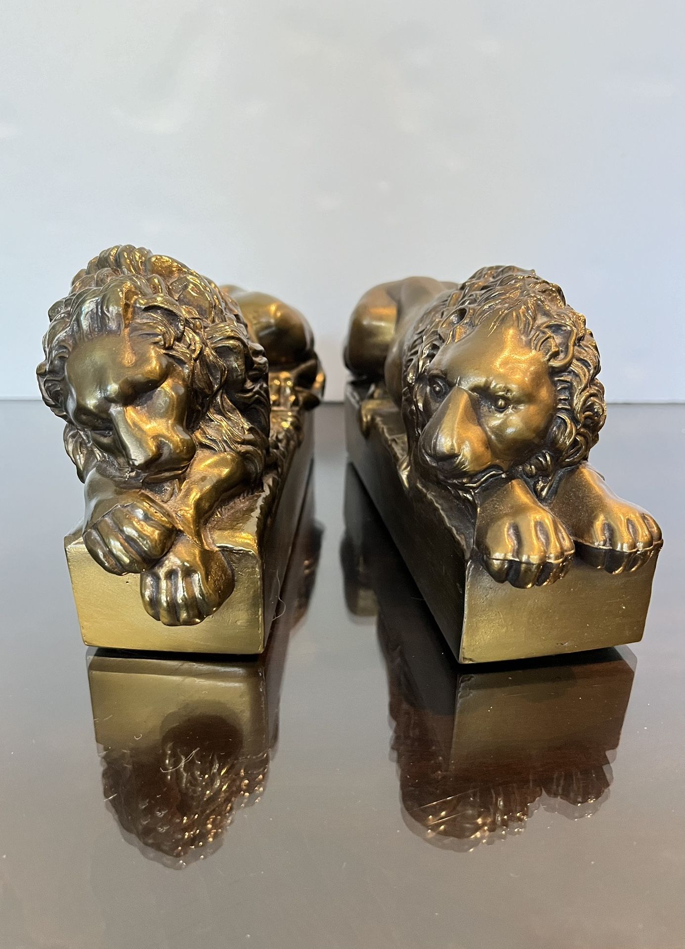 Antonio Canova Brass Sleeping Lion Bookends