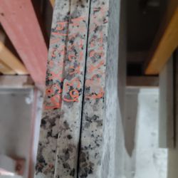 Quartz remnant slab, clean and unused. Polished surface with a white/light speckled finish. Full vanity depth, ideal for a bathroom vanity or custom c