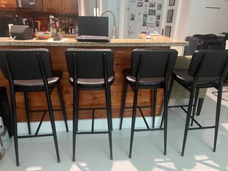 Set of 4 Brown Metal Bar Stools