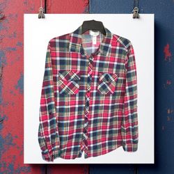 Just Be Navy, Gold, Red, Pink, White, Blue, Black Flannel Button Adjustable Sleeve Shirt Women 1X