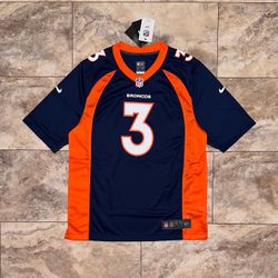 Denver Broncos Russell Wilson #3 Nike On Field NFL Jersey Navy Orange NWT Size Large