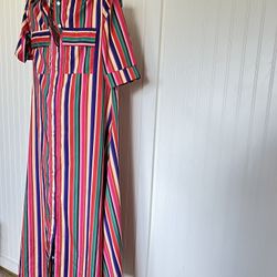 Oshoplive Bohemia Gypsy Striped Shirt Maxi Dress  Size M