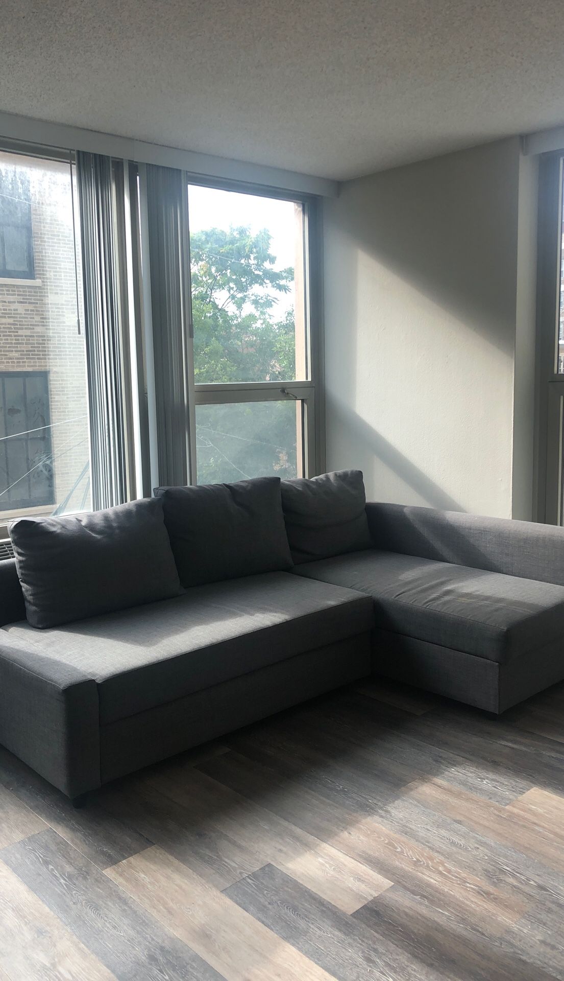 FRIHETEN Sleeper sectional,3 seat w/storage, Hyllie dark gray. Sofa bed from ikea