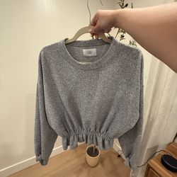 Medium Zara Grey Cinch Waist Cropped Sweater