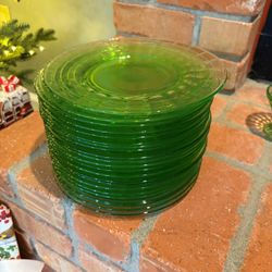 22 10-inch 1930's Anchor Hocking Block Optic Green Sandwich Plates 