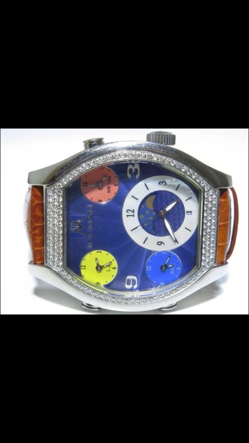Mens Iceman Stainless Steel Swiss Movt 3 Time Zone White 2.0ct Diamond Watch