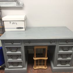 Antique Wooden Desk Painted Grey 