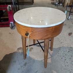 Marble Top Acacia Wood Side Table 
