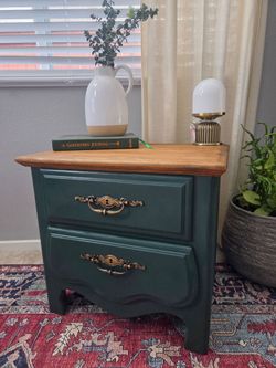 Refinished Green Nightstand 2-Drawer
