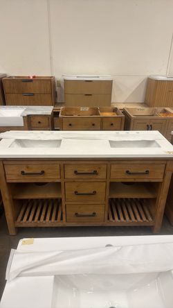 60” Double Sink Bathroom Vanity with White Stone Top